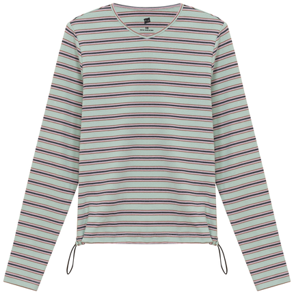 Ribbed Striped V Neck Tee With Bungee Rope
