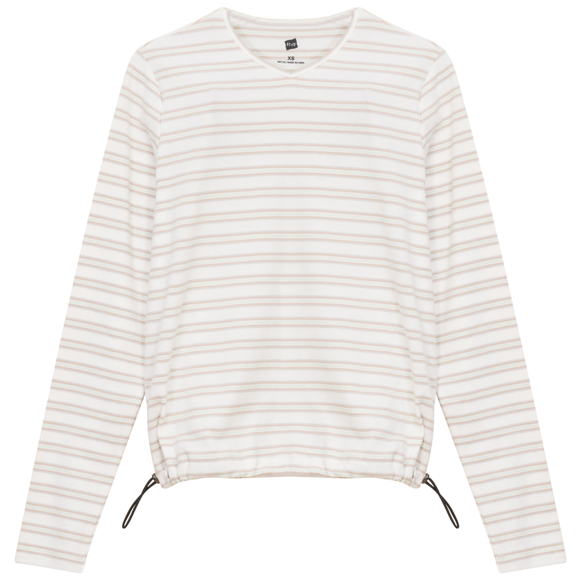 Ribbed Striped V Neck Tee With Bungee Rope