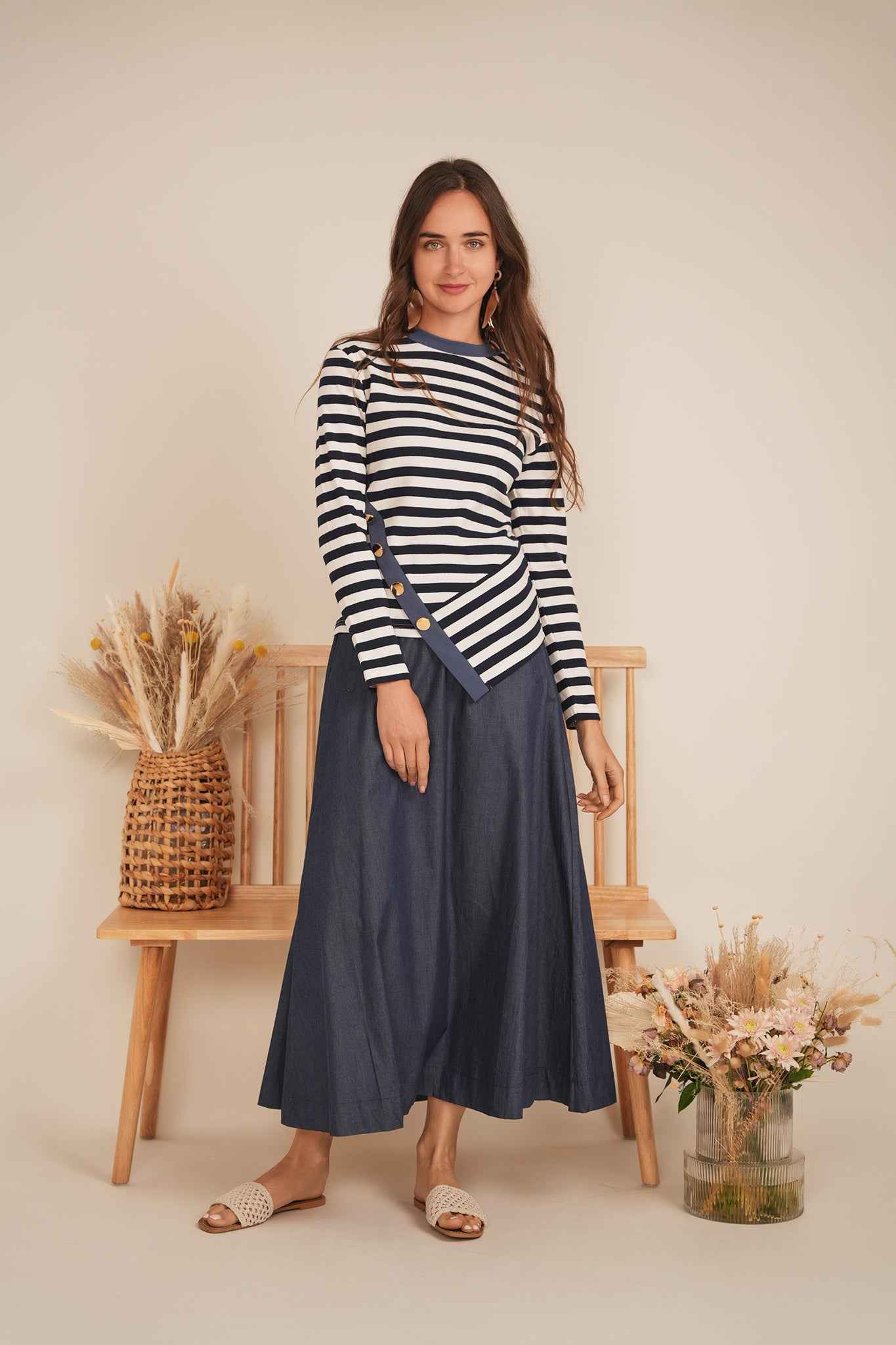 Striped Asymetric Cut Top