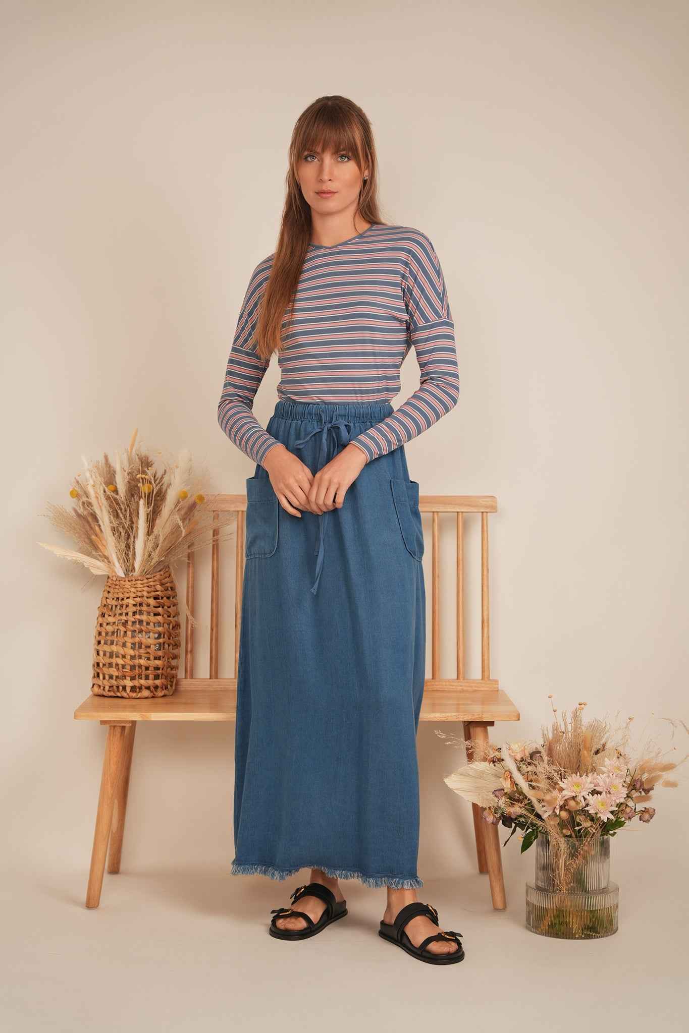 V Neck Dolman Striped Tee