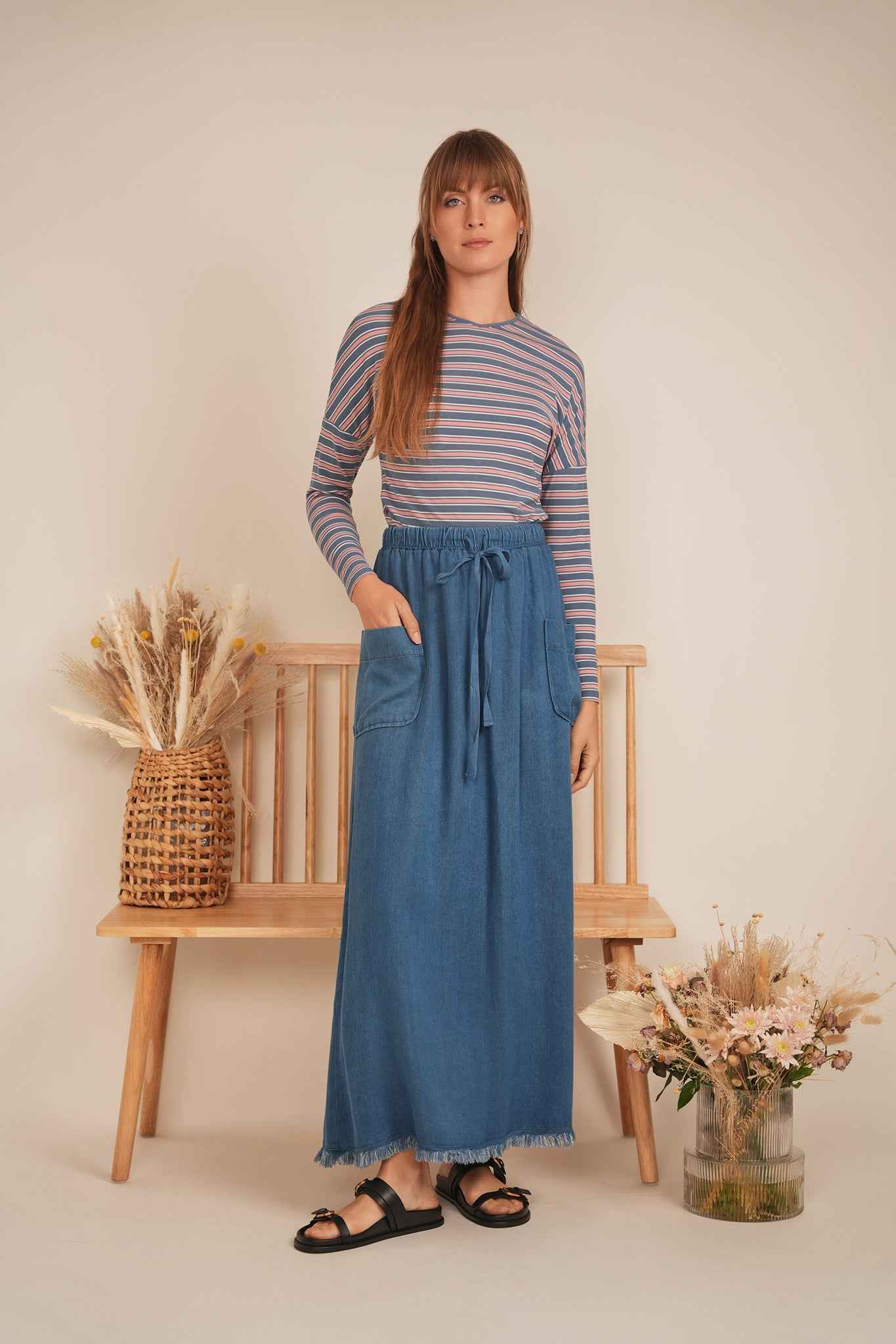 V Neck Dolman Striped Tee