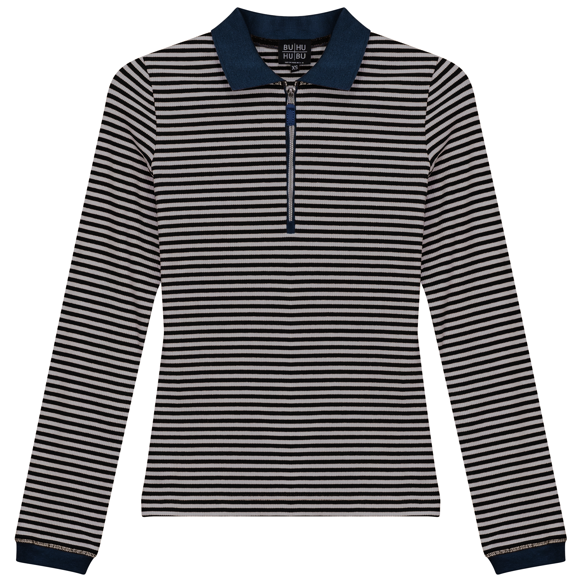 Stripped Ribbed Zipper Henley Tee