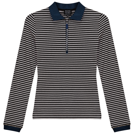 Stripped Ribbed Zipper Henley Tee