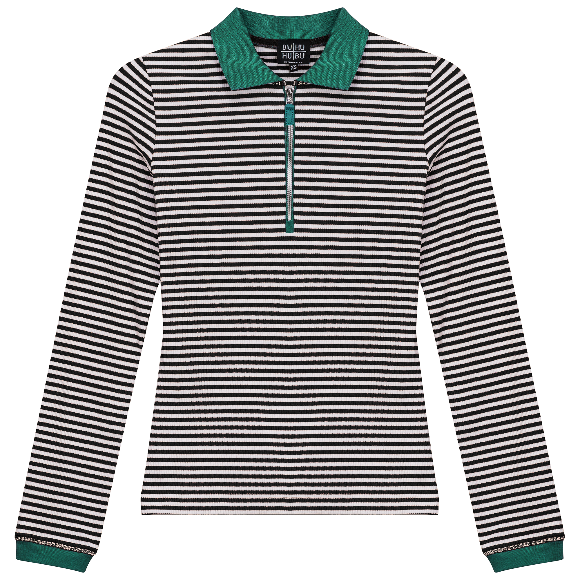 Stripped Ribbed Zipper Henley Tee