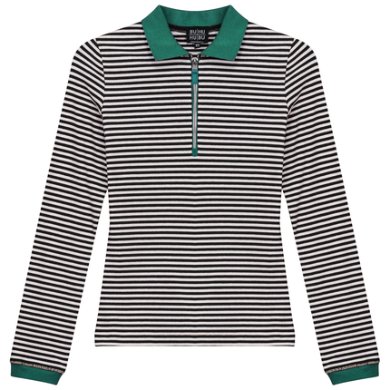 Stripped Ribbed Zipper Henley Tee