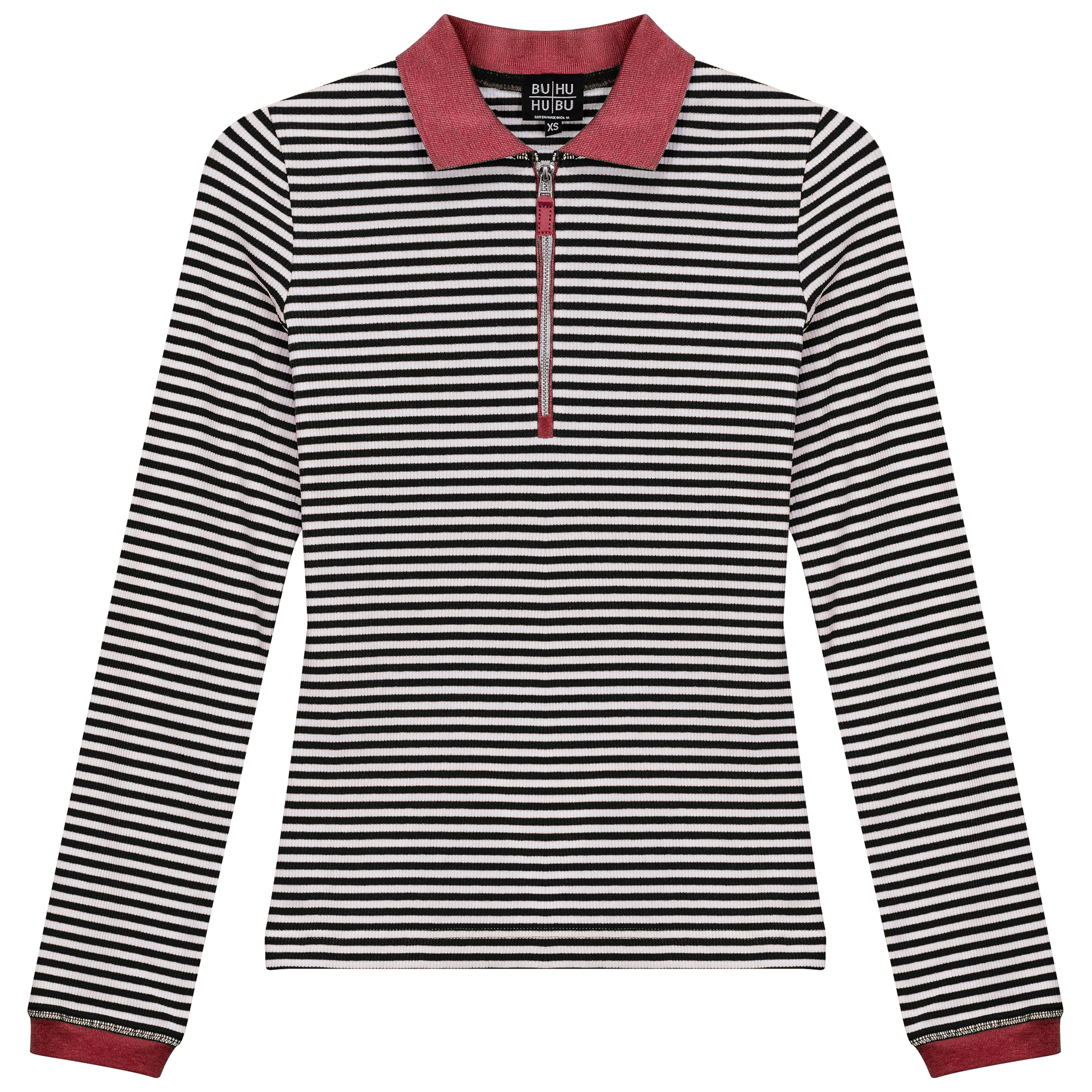 Stripped Ribbed Zipper Henley Tee