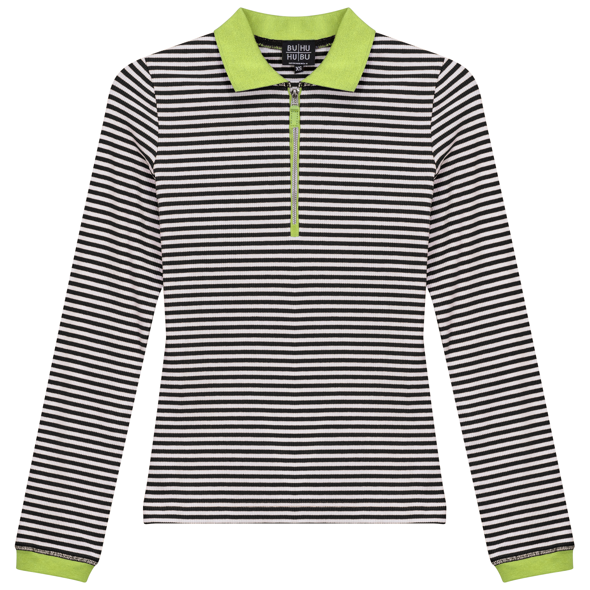 Stripped Ribbed Zipper Henley Tee
