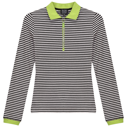 Stripped Ribbed Zipper Henley Tee