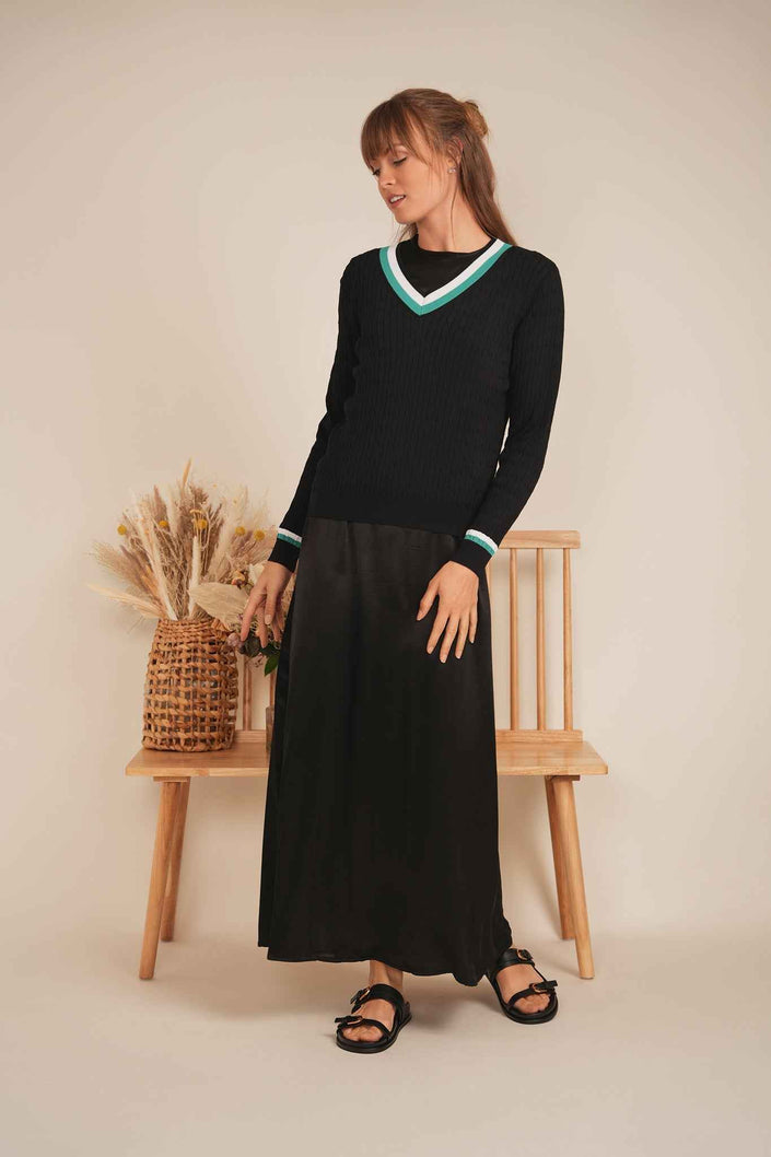 V Neck Cable Sweater