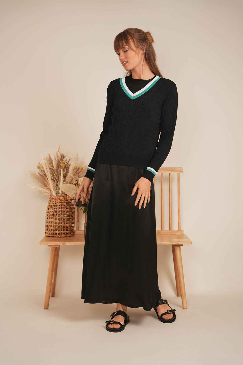 V Neck Cable Sweater