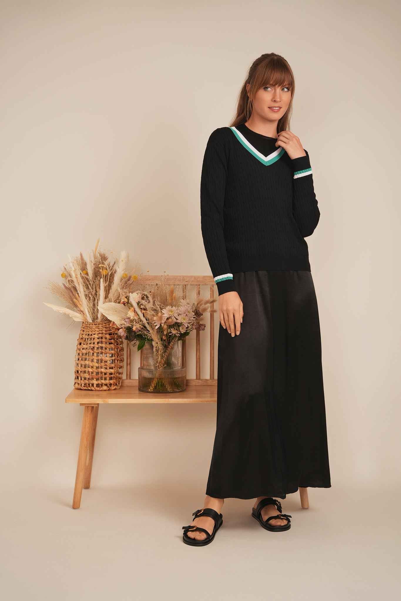 V Neck Cable Sweater