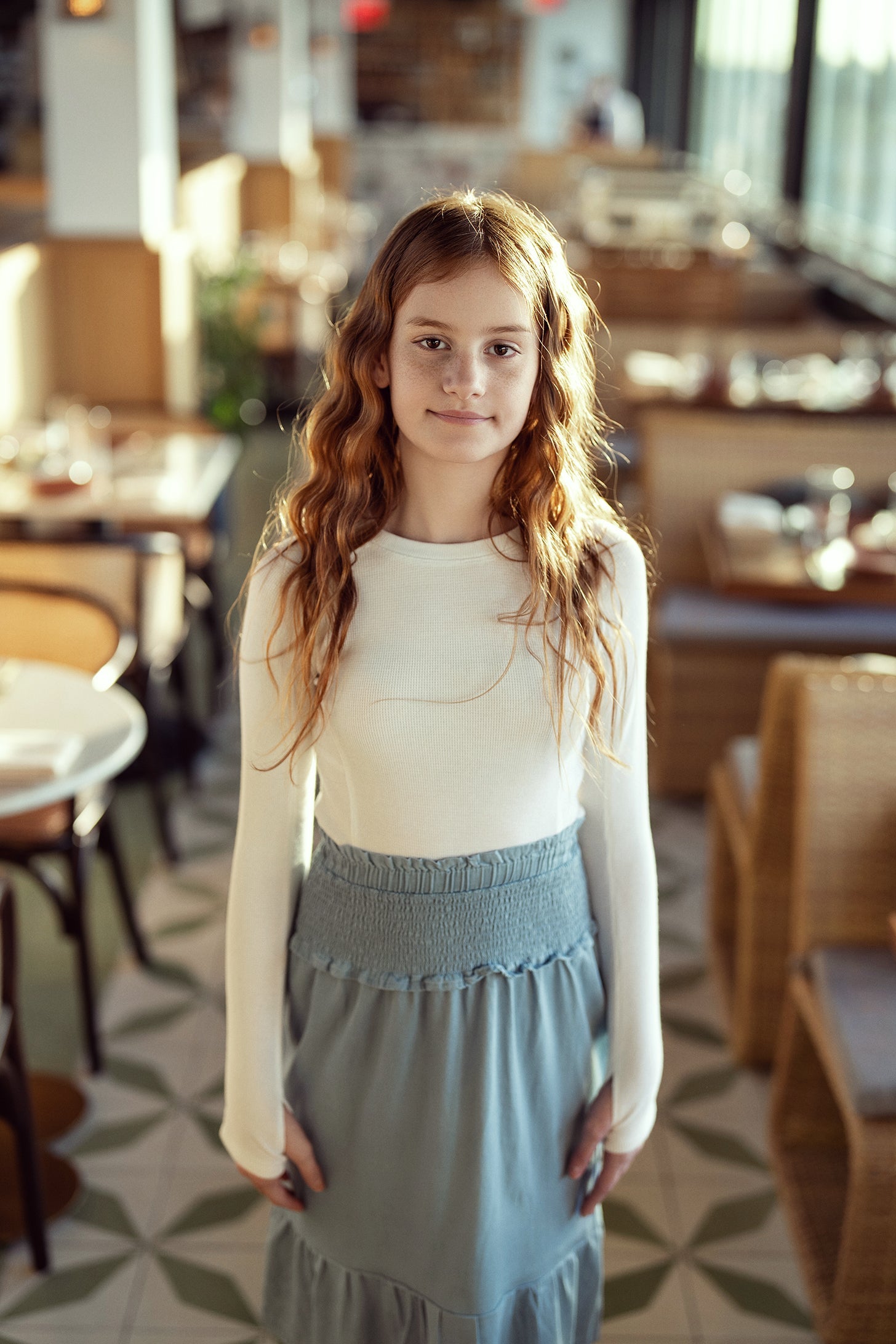 Denim Smoked Yoke Skirt