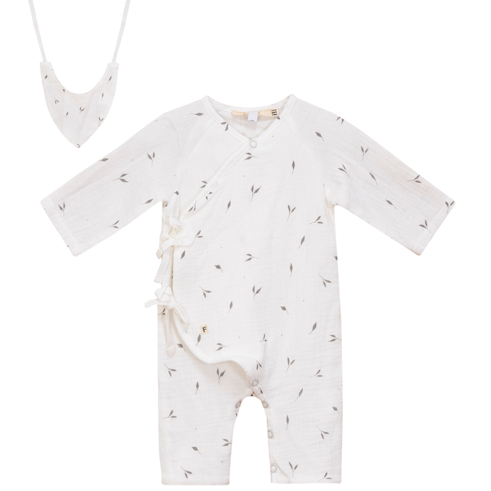 Leaf Print muslin Wrap Romper