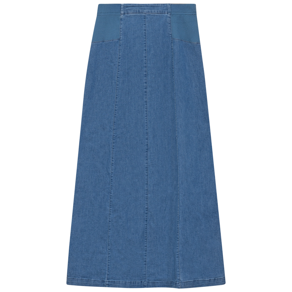 Stretch Denim Paneled Skirt