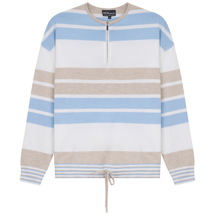 Maternity Henley Stripped Knit Bungee Sweater