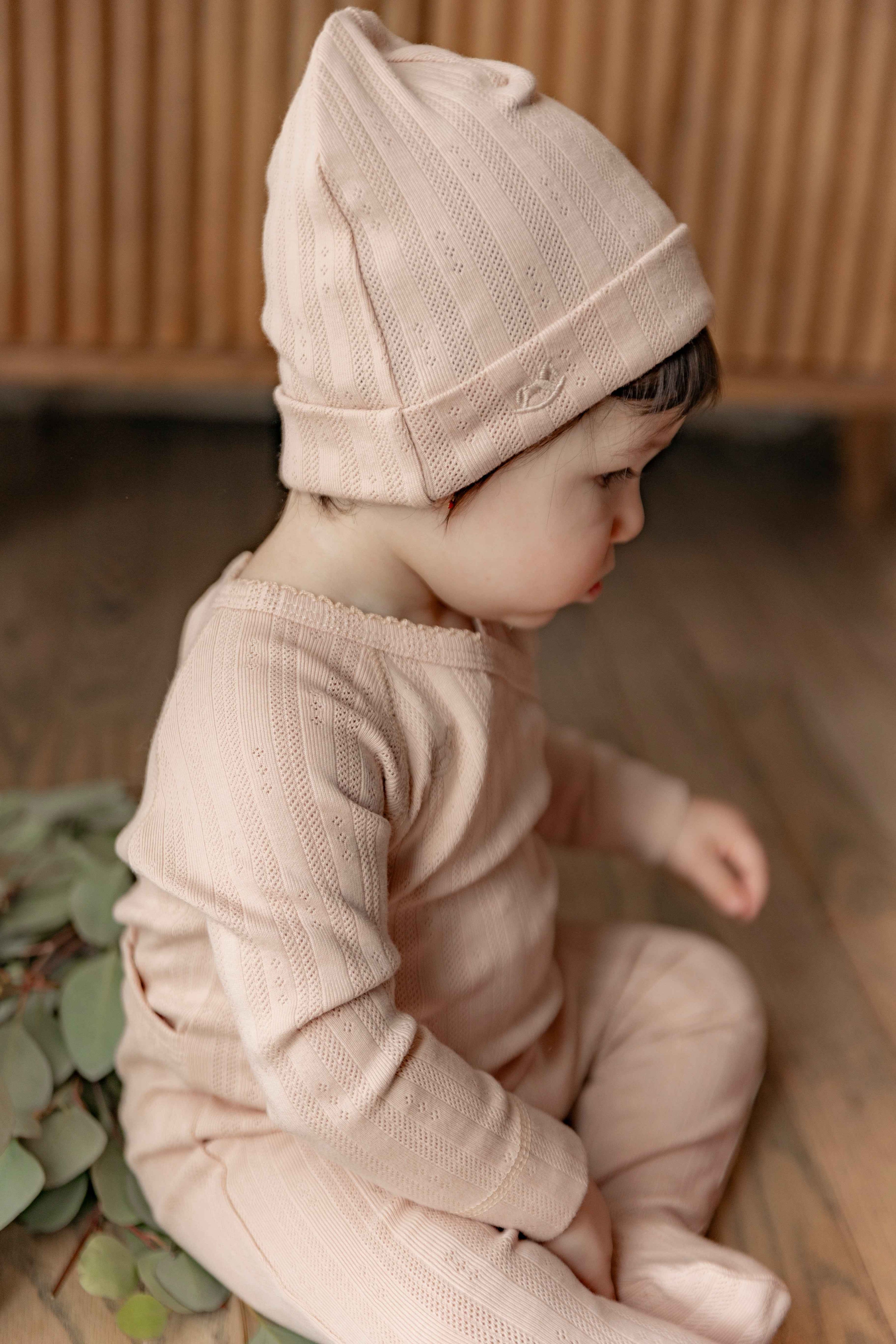 Pointelle Rib Wrap Onesie and Hat