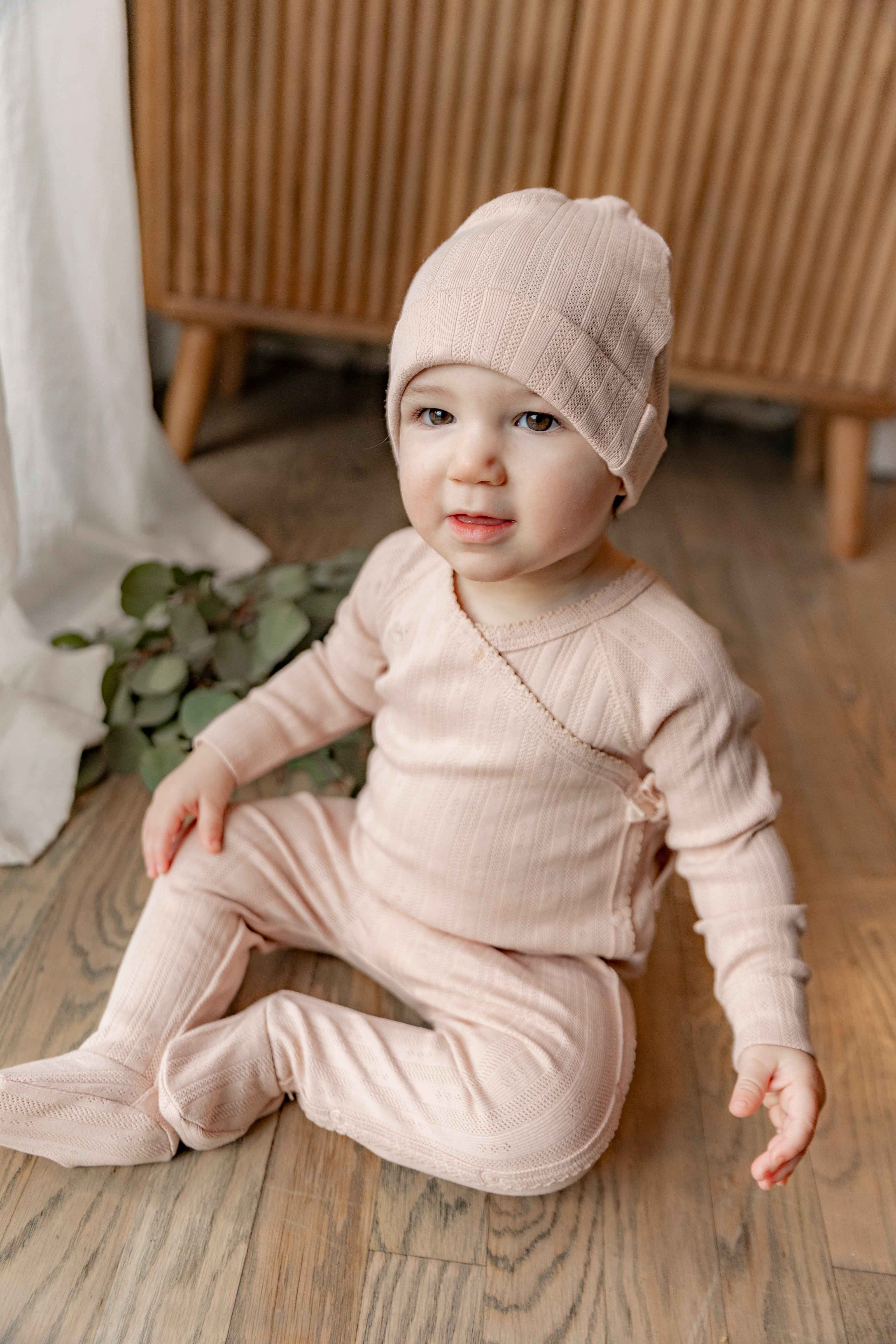 Pointelle Rib Wrap Onesie and Hat
