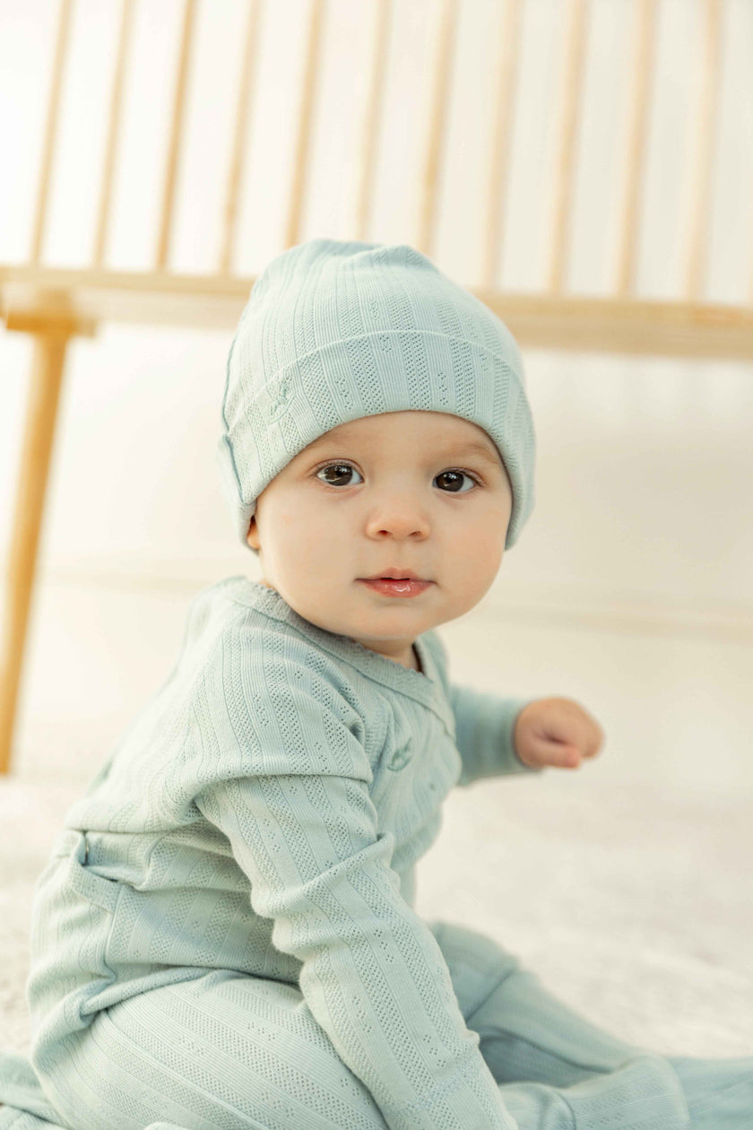 Pointelle Rib Wrap Onesie and Hat