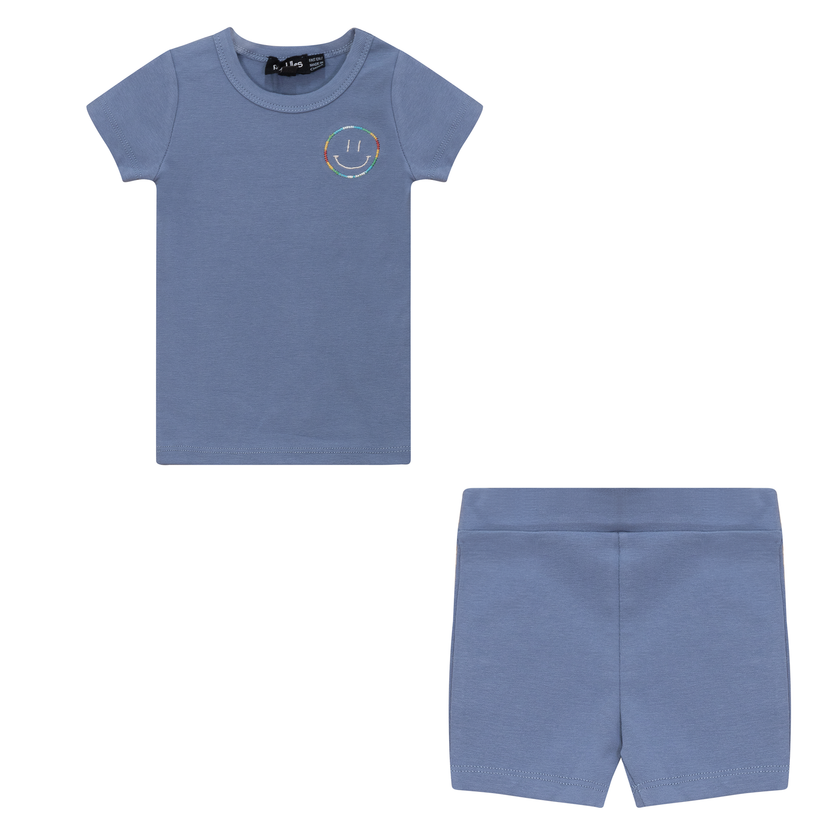 Smiley Embroidered Shorts Set