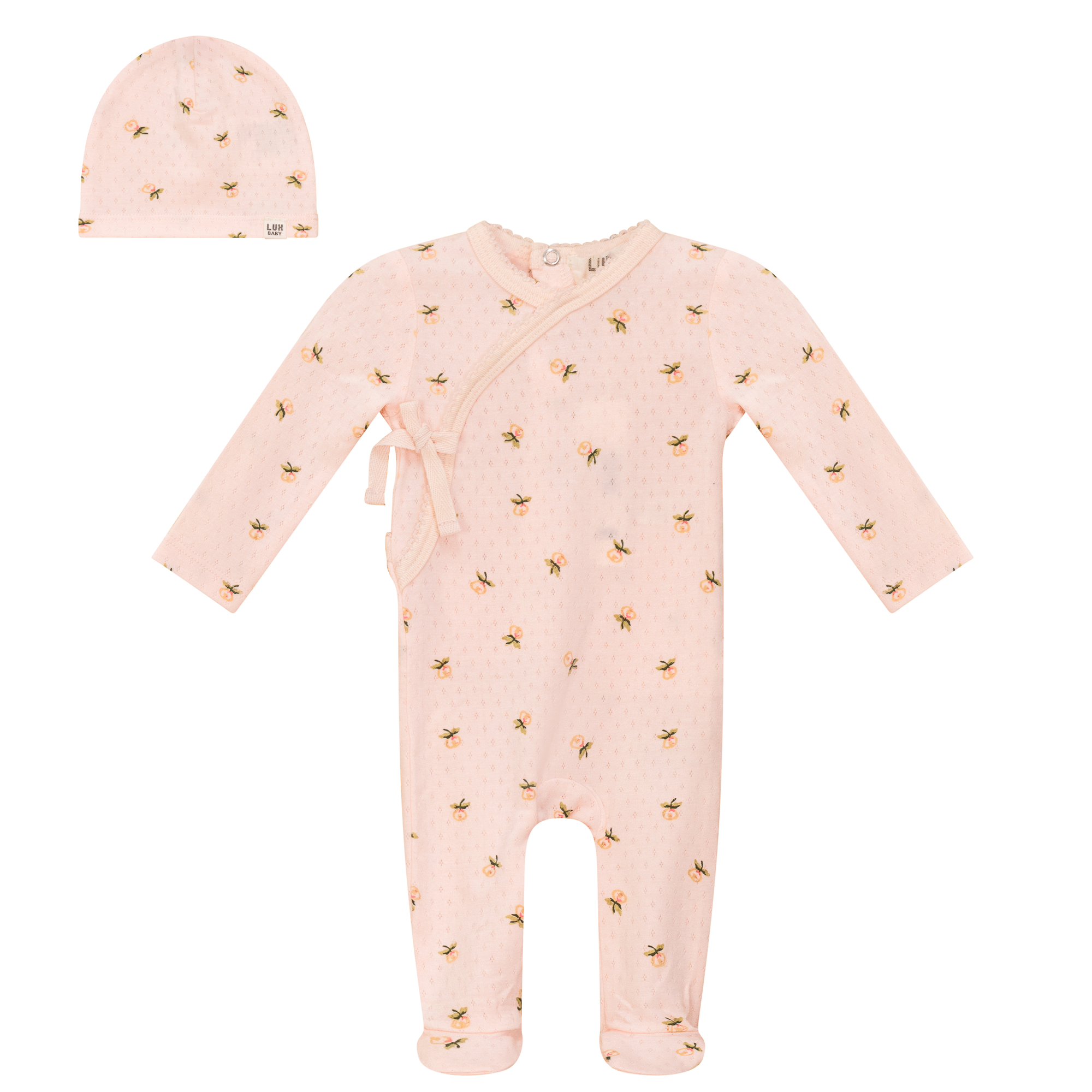 Floral Print Pointelle Onesie and Hat