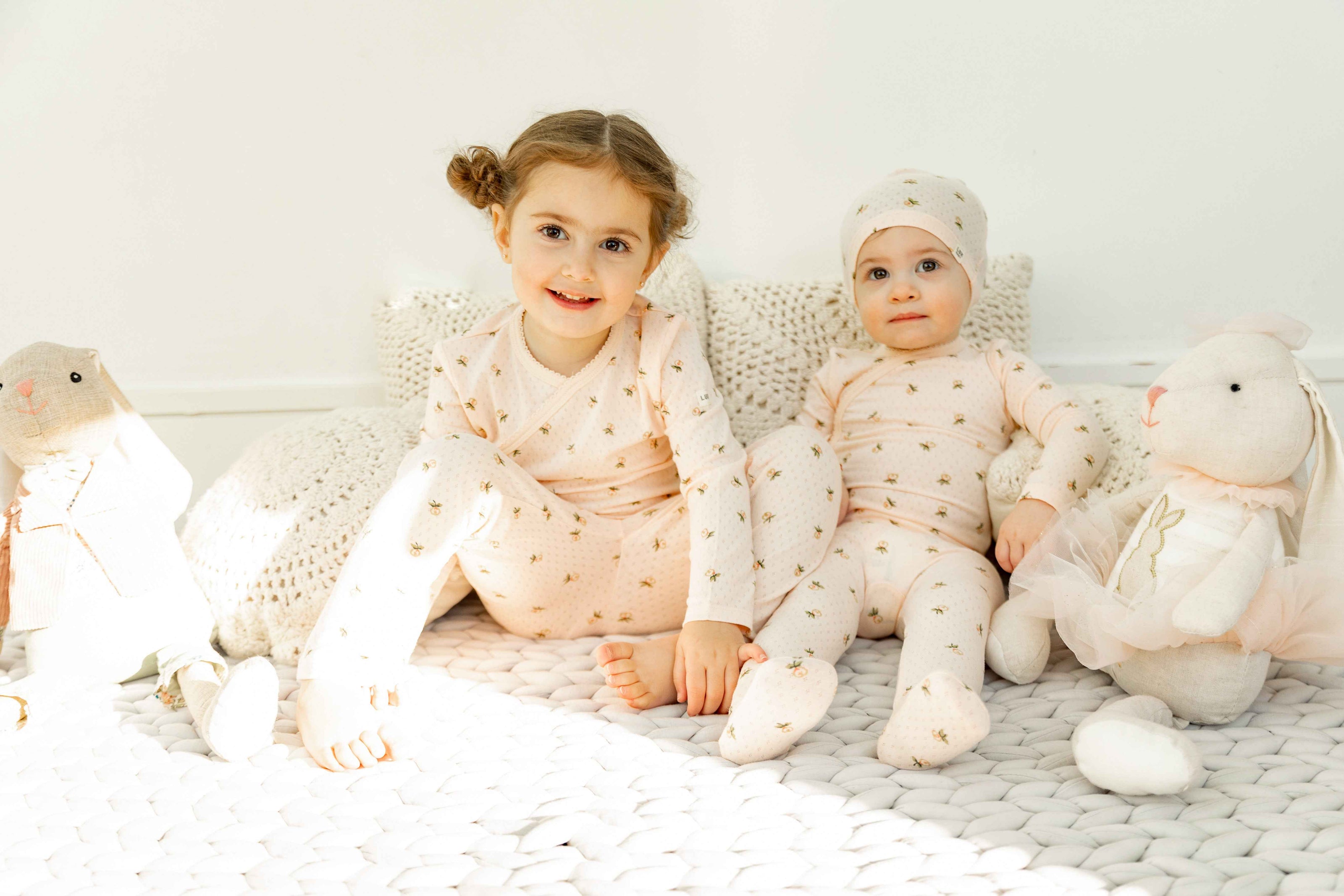 Floral Print Pointelle Onesie and Hat