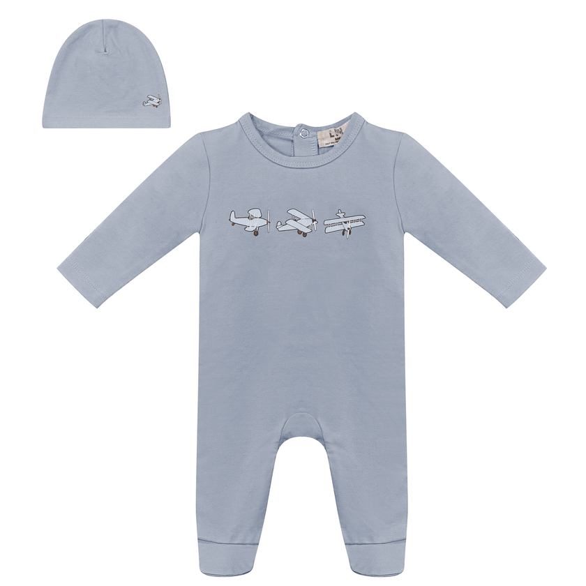 Balerina Plane Print Onesie with Hat