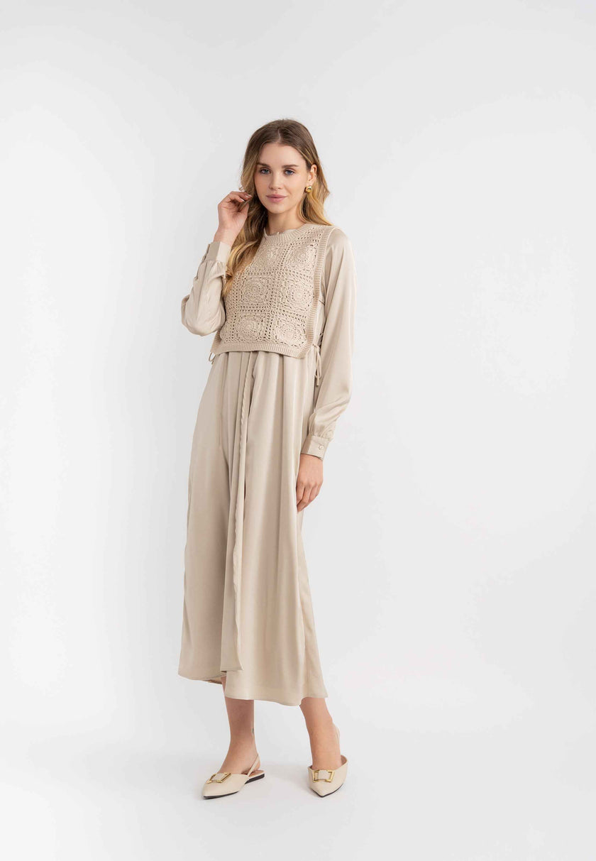 Midi Satin Shirt Dress