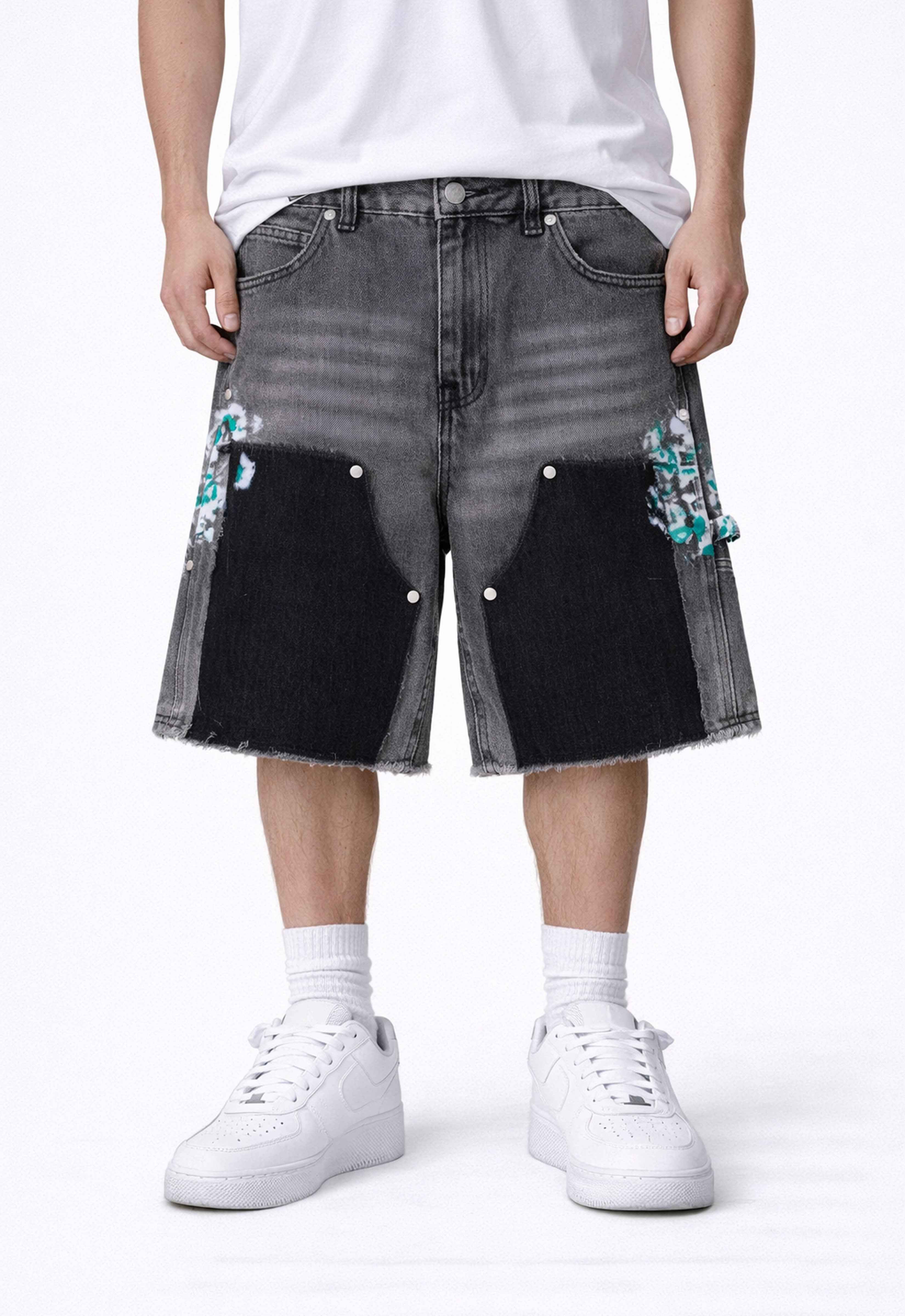 GREY SPLIT PAINTERS SHORTS