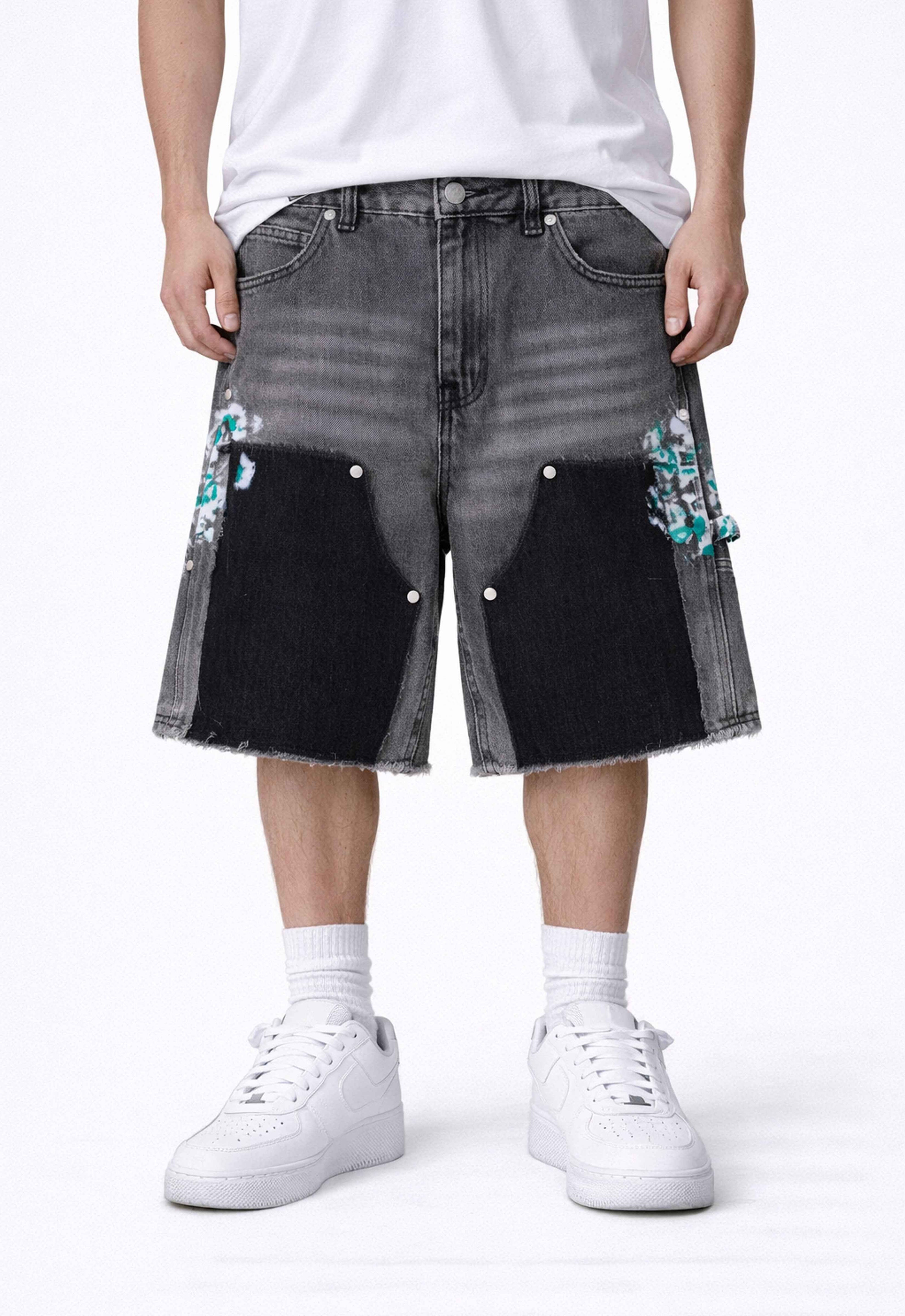 GREY SPLIT PAINTERS SHORTS