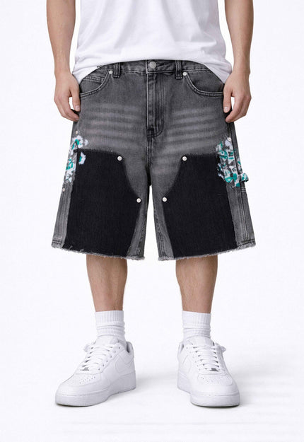 GREY SPLIT PAINTERS SHORTS