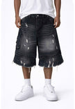 NOIR DISTRESSED CARGO SHORTS