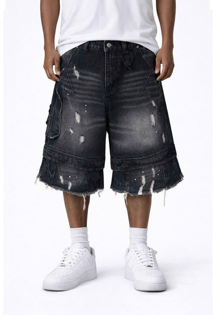 NOIR DISTRESSED CARGO SHORTS