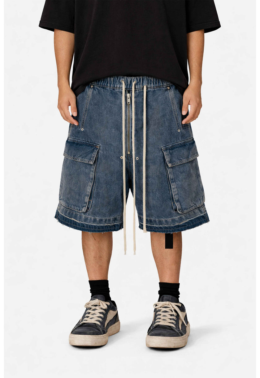 AZUL DRAWSTRING DENIM CARGO SHORTS