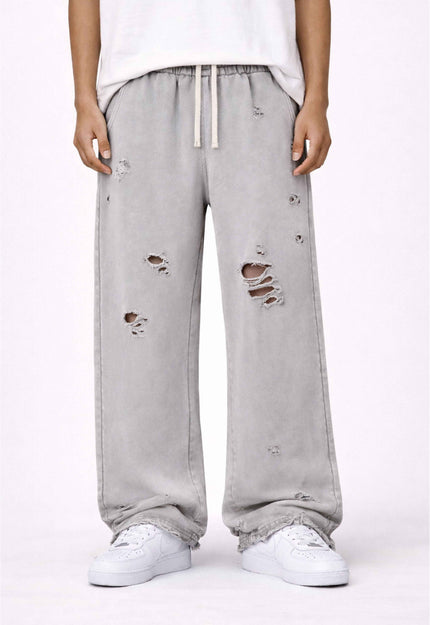 GREY DESTROYED SWEATPANTS