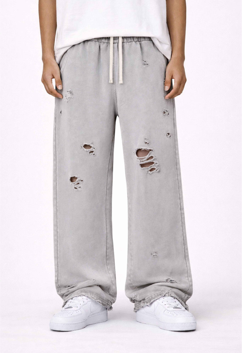 GREY DESTROYED SWEATPANTS