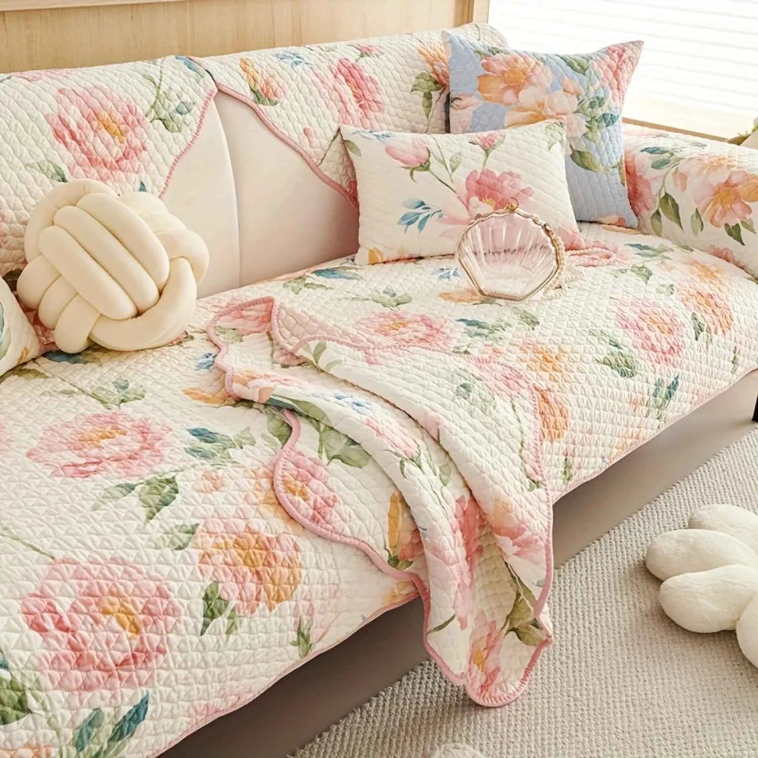 Floral Couch Cover – Dog Proof Linen Sofa Slipcover for Stylish Pet-Friendly Homes