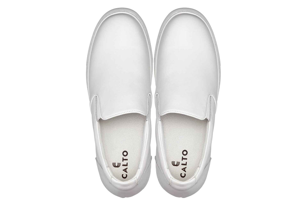CALTO - T1022 - 2.6 Inches Taller (White) - Lightweight Nappa Leather Loafer