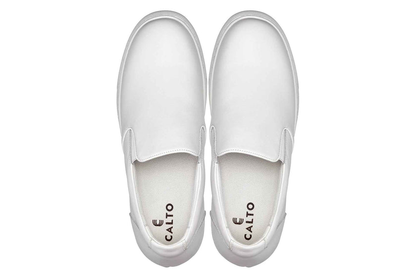 CALTO - T1022 - 2.6 Inches Taller (White) - Lightweight Nappa Leather Loafer