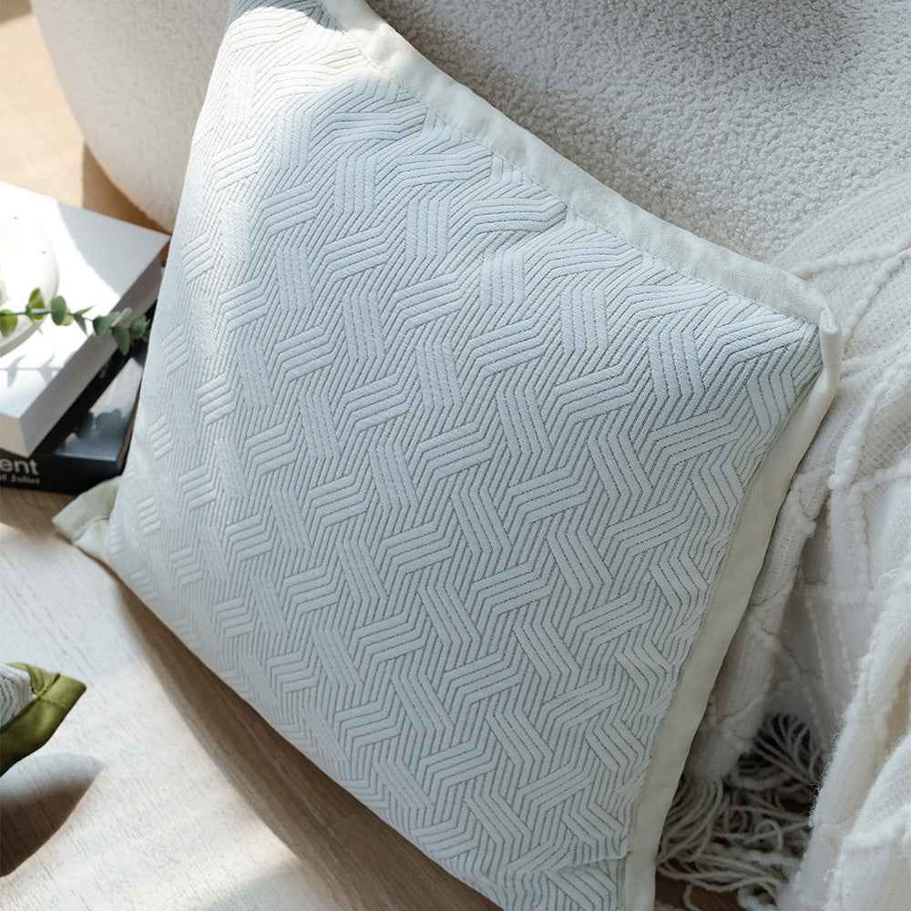 18"x18" square throw pillow set | herringbone trio | neutral white & olive green accents | 3-piece collection + insert options