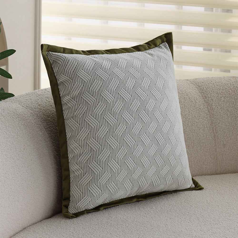 18"x18" square throw pillow set | herringbone trio | neutral white & olive green accents | 3-piece collection + insert options