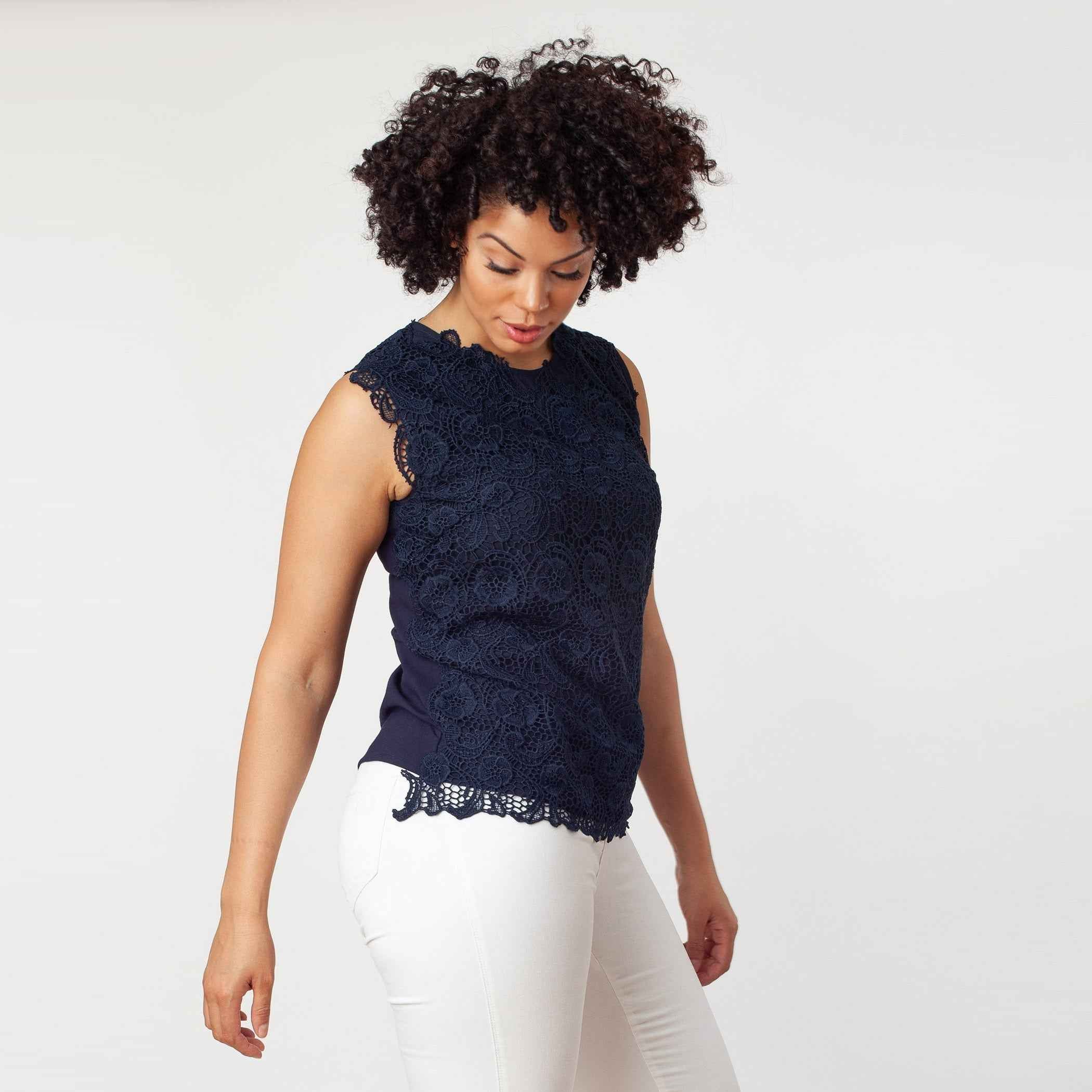 Sleeveless Mix-Media Blouse