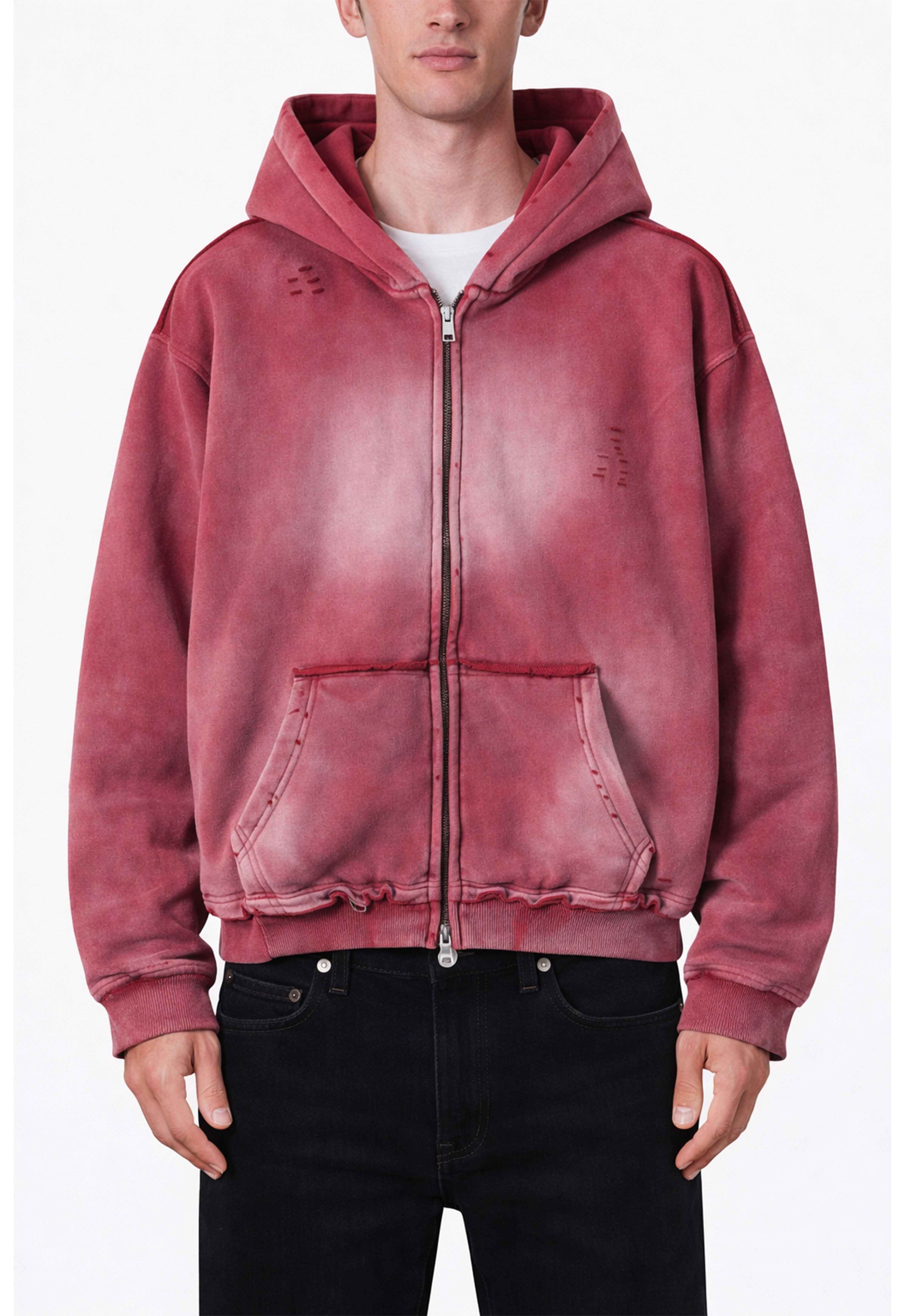 ROSE DISTRESSED ZIP HOODIE