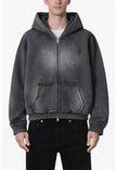 CHARCOAL DISTRESSED ZIP HOODIE