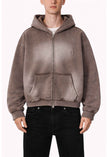 BROWN DISTRESSED ZIP HOODIE