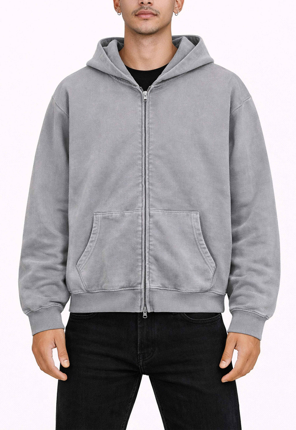 STONE VINTAGE WASH ZIP HOODIE