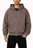 BROWN VINTAGE WASH ZIP HOODIE