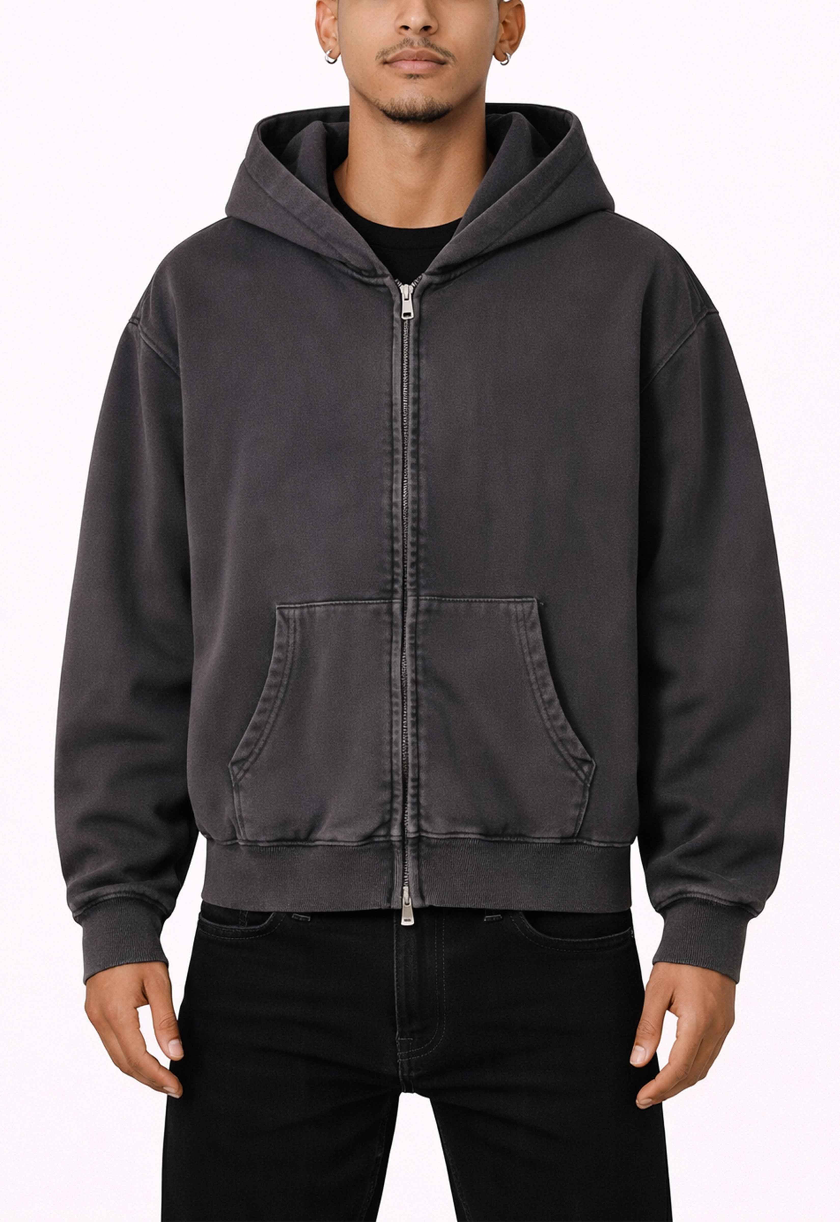 GREY VINTAGE WASH ZIP HOODIE