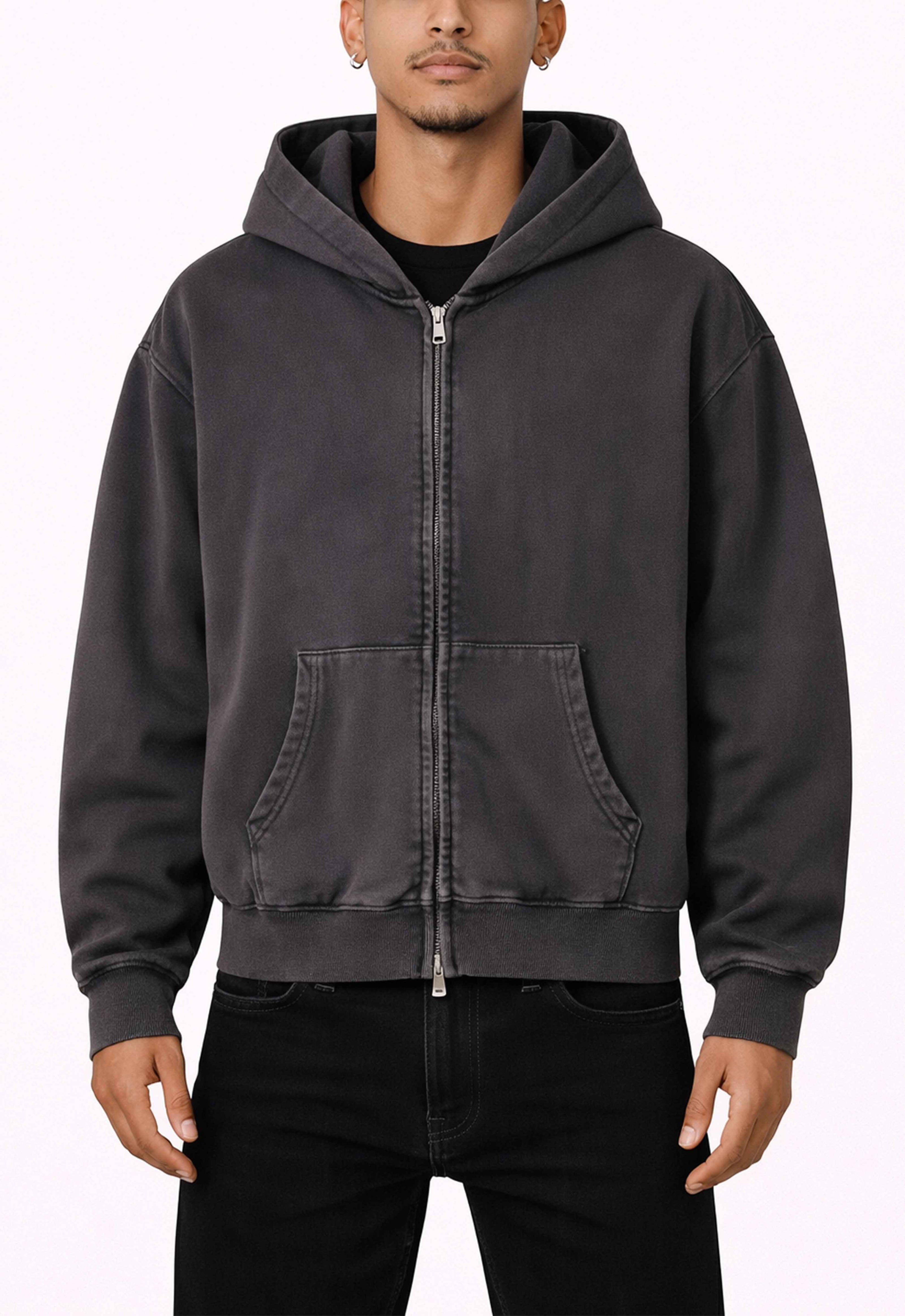 GREY VINTAGE WASH ZIP HOODIE