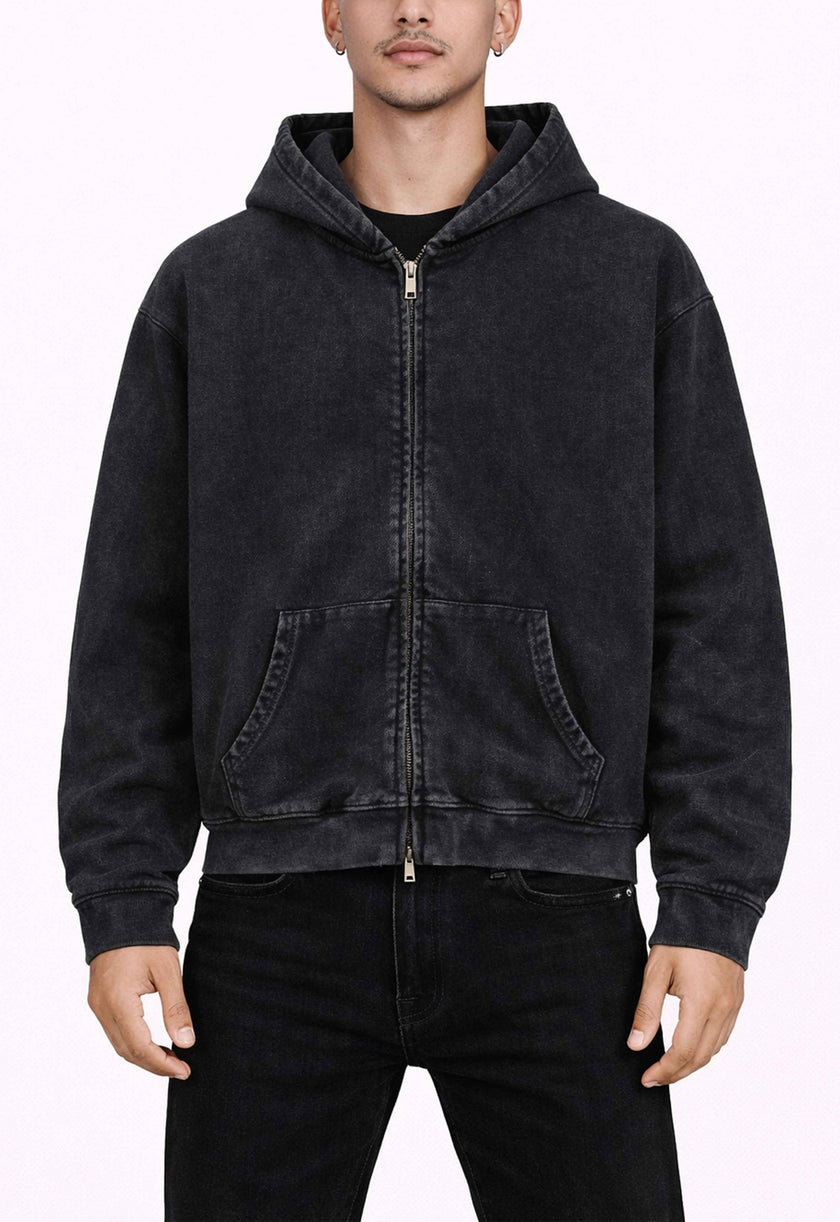 NOIR VINTAGE WASH ZIP HOODIE