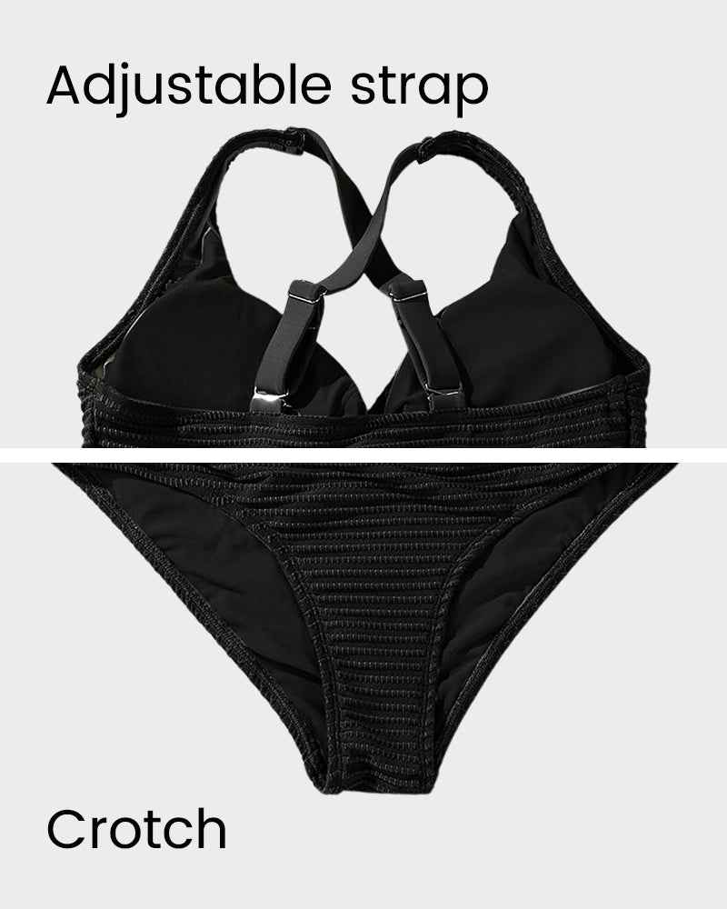 Textured Knot-Front High-Waisted Bikini Set